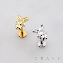 BUNNY CHARM STUD THREADLESS (PUSH IN) 316L SURGICAL STEEL LABRET SET